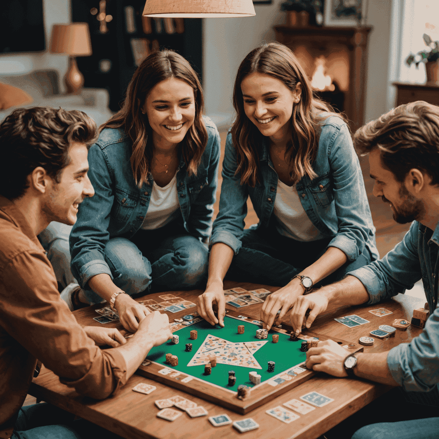 Grupo de amigos jugando juegos de mesa y divirtiéndose